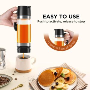 Aelga Coffee Syrup Dispenser, 12 OZ Glass Syrup Bottles with Handle, No Drip Pouring, Coffee Bar Accessories for Coffee and Tea, Black 2 Pack