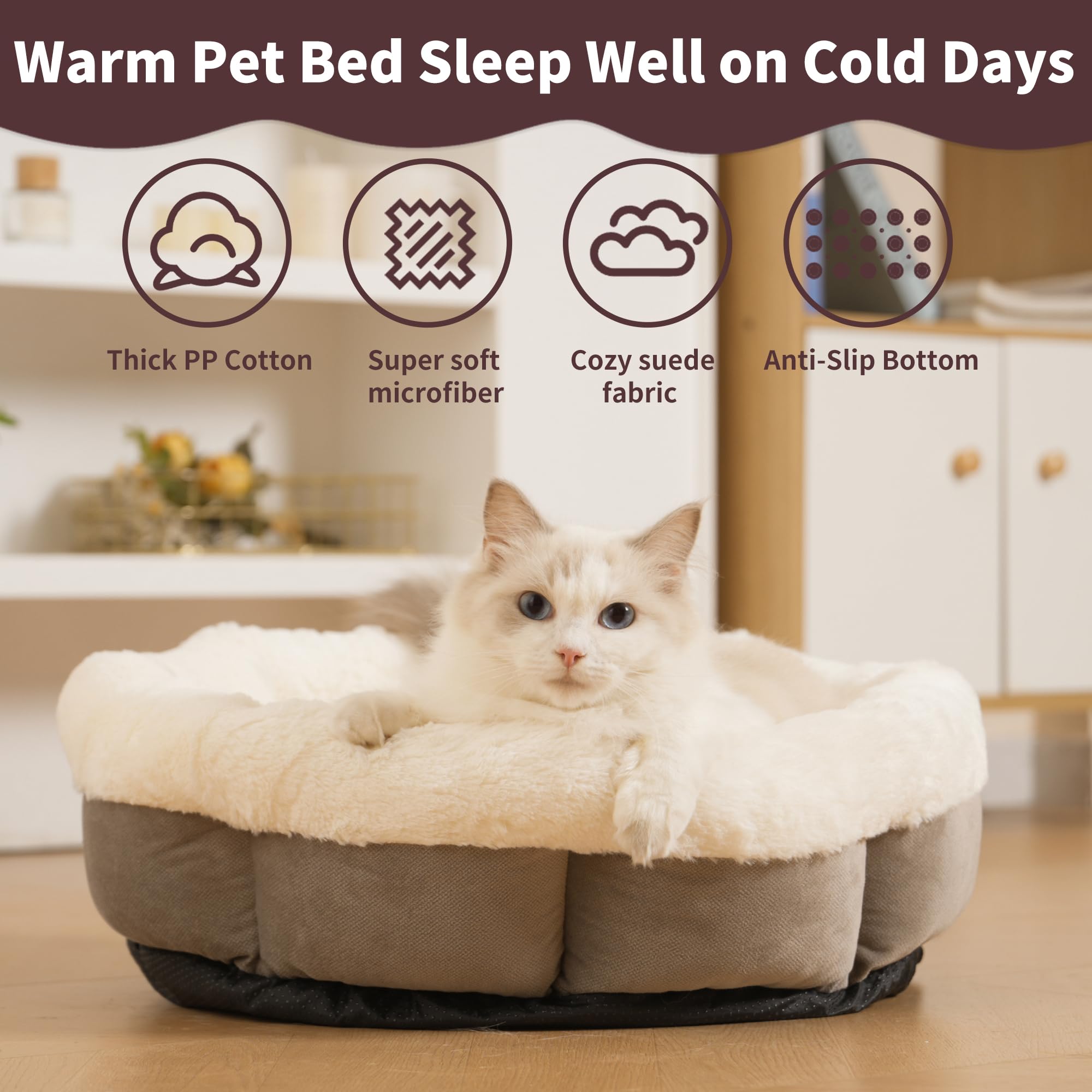 Heated Cats Bed for Kitty and Puppy,Pets Heating Pad, Heated Pets Bed with Thermostat, Washable Indoor Use Heated Cats Bed, Fluffy Warm Cats Heated Bed in Winter（20 Inches）