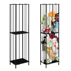 OYEAL Stuffed Animal Storage Zoo 64'' Kids Toy Ball Storage Organizer Metal Plushies Toy Storage Holder with Elastic Rope and Shelf for Playroom Birthday Gift for Bedroom Nursery, Black