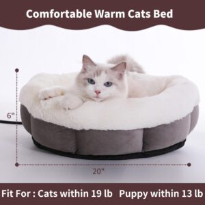 Heated Cats Bed for Kitty and Puppy,Pets Heating Pad, Heated Pets Bed with Thermostat, Washable Indoor Use Heated Cats Bed, Fluffy Warm Cats Heated Bed in Winter（20 Inches）