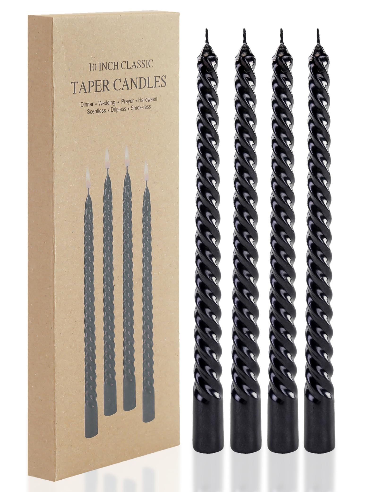 Walk Diary Halloween Candles Non-Toxic Candles Thread Design Candle Sticks 10 inches Black Taper Candles Set of 4 Ture Dripless Halloween Candlesticks Smokeless Clean Burning Black Candles