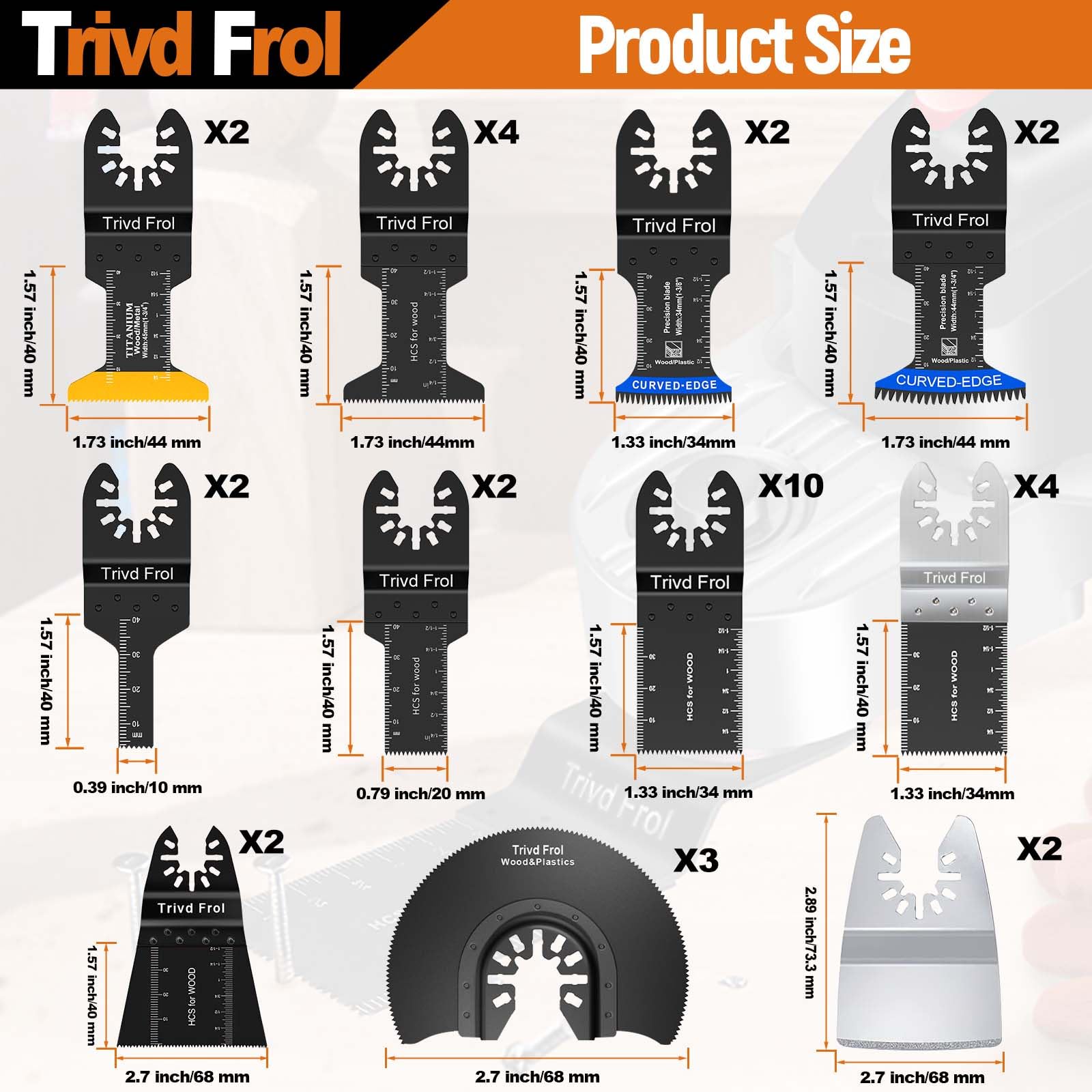 Trivd Frol 121 Pack Oscillating Saw Blades, Titanium Oscillating Tool Blades with Sandpaper, Multitool Blades for Wood Metal Plastics Cutting, Multi Tool Blades Kits Fit Bosch Dewalt Ryobi Milwaukee