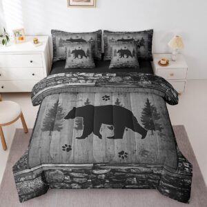 Feelyou Bear Comforter Set with Sheets Full Size 7 Piece Kids Rustic Bear Bedding Set Cabin Lodge Bear Bed in a Bag Farmhouse Nature Wildlife Bear Grey Bed Set