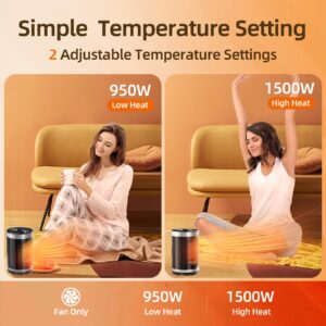 Space Heater, Portable Electric Heater with Knob Control,2 Heat Settings,Overheat and Tilt-Off Protection, 1500W PTC Ceramic Fast Safety Heat for Offices,Bedrooms,Small Spaces,Indoor Use