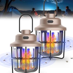 Bug Zapper Outdoor Camping Lamp with Mosquito Zapper Versatile Portable & Rechargeable Flying Insect Killer Lantern IPX4 Waterproof Indoor and Outdoor Mosquito Zapper for RVs, Camping, Home, Patio 2PC