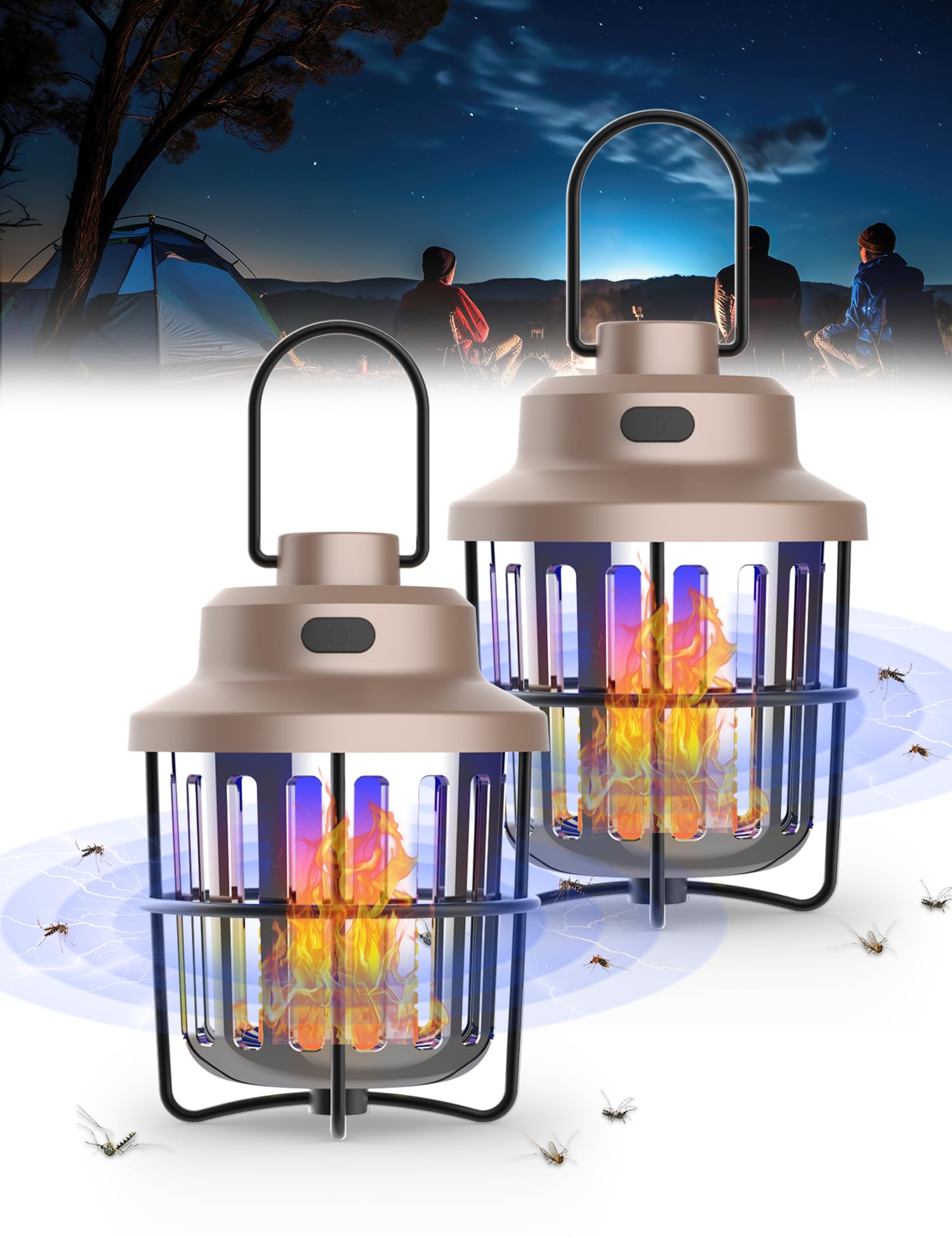 Bug Zapper Outdoor Camping Lamp with Mosquito Zapper Versatile Portable & Rechargeable Flying Insect Killer Lantern IPX4 Waterproof Indoor and Outdoor Mosquito Zapper for RVs, Camping, Home, Patio 2PC