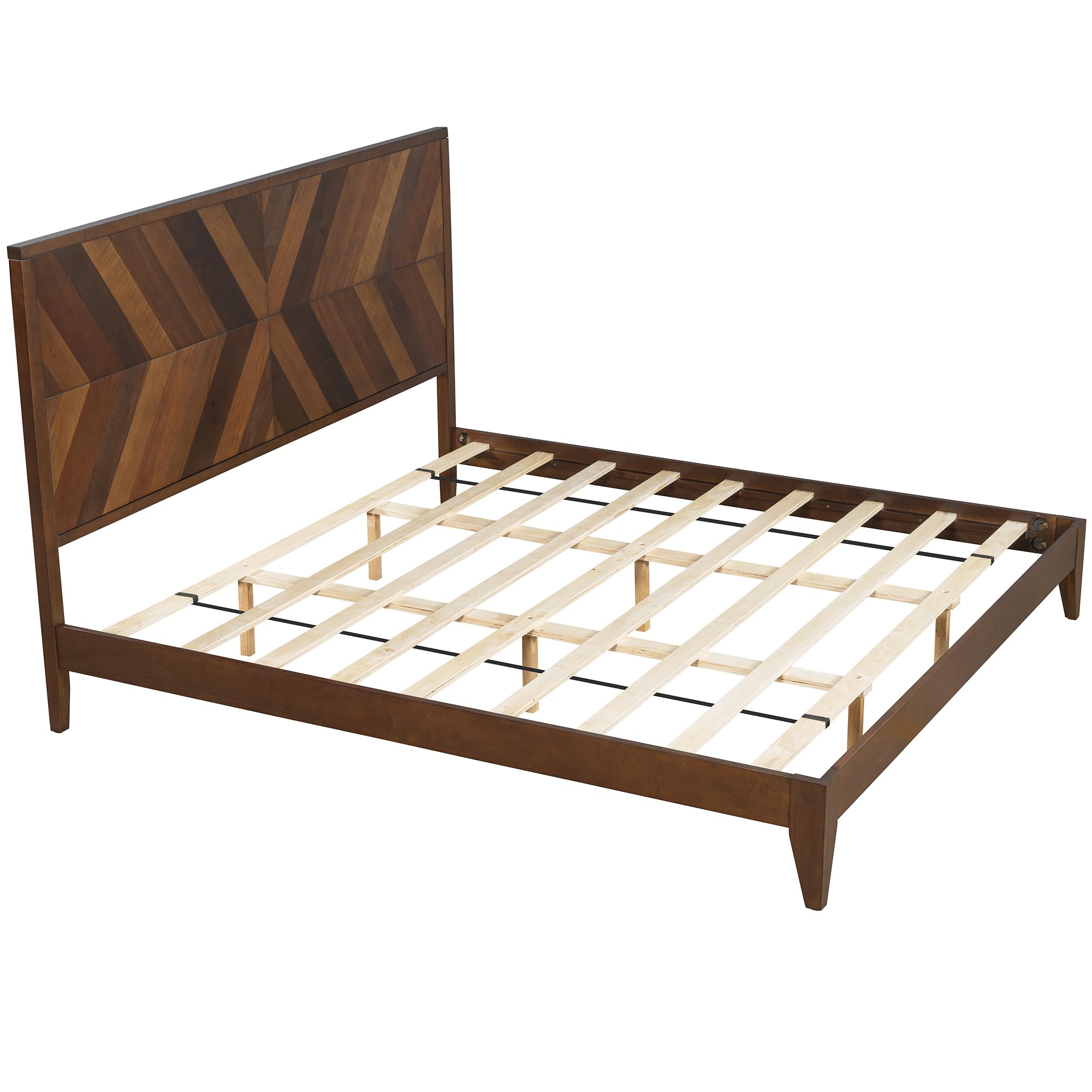 Dolonm Queen Bed Frame, Mid-Century Modern Platform Bed with 50" High Headboard, Under Bed Storage, Wooden Bed Frame with Slat Support, No Box Spring Needed, Walnut