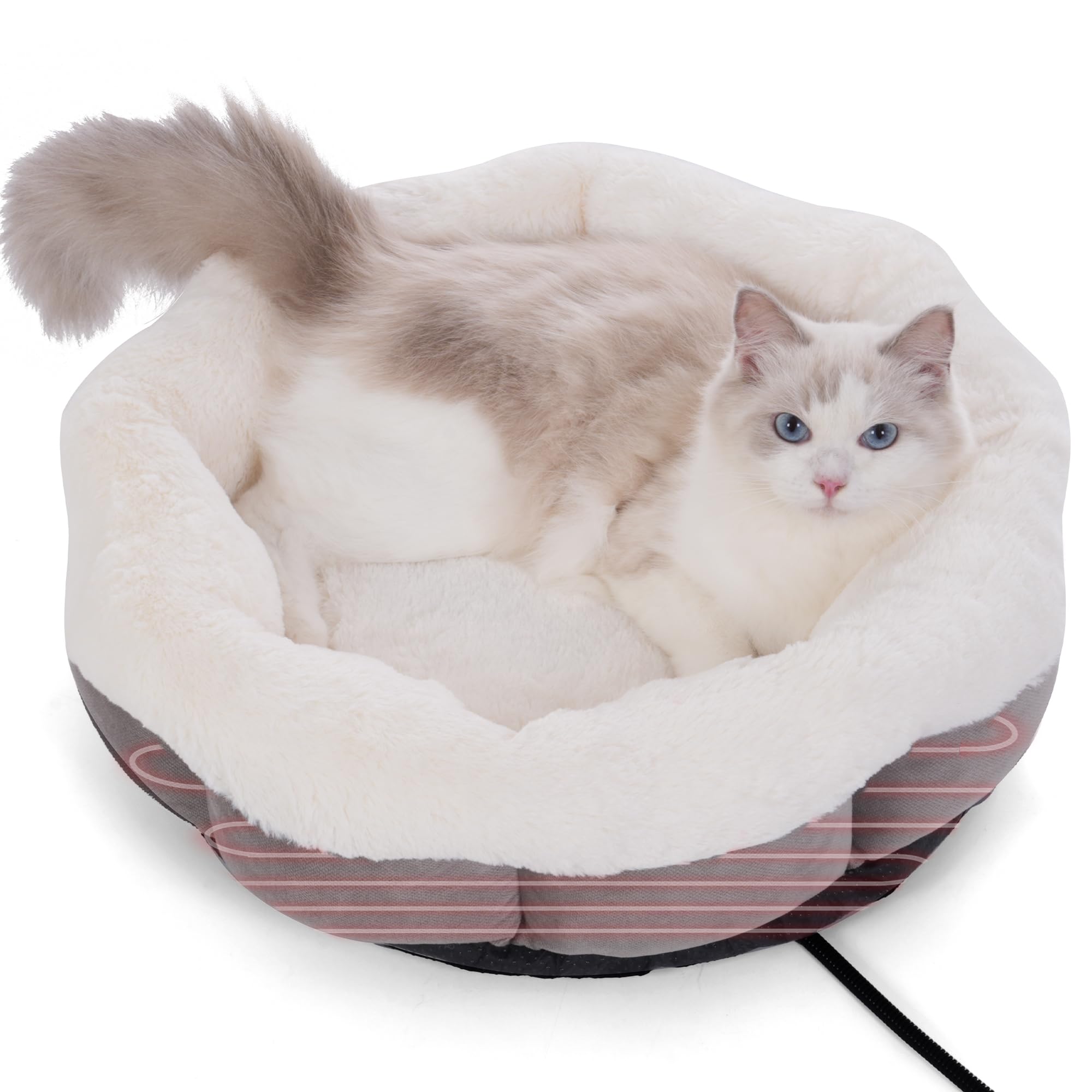 Heated Cats Bed for Kitty and Puppy,Pets Heating Pad, Heated Pets Bed with Thermostat, Washable Indoor Use Heated Cats Bed, Fluffy Warm Cats Heated Bed in Winter（20 Inches）