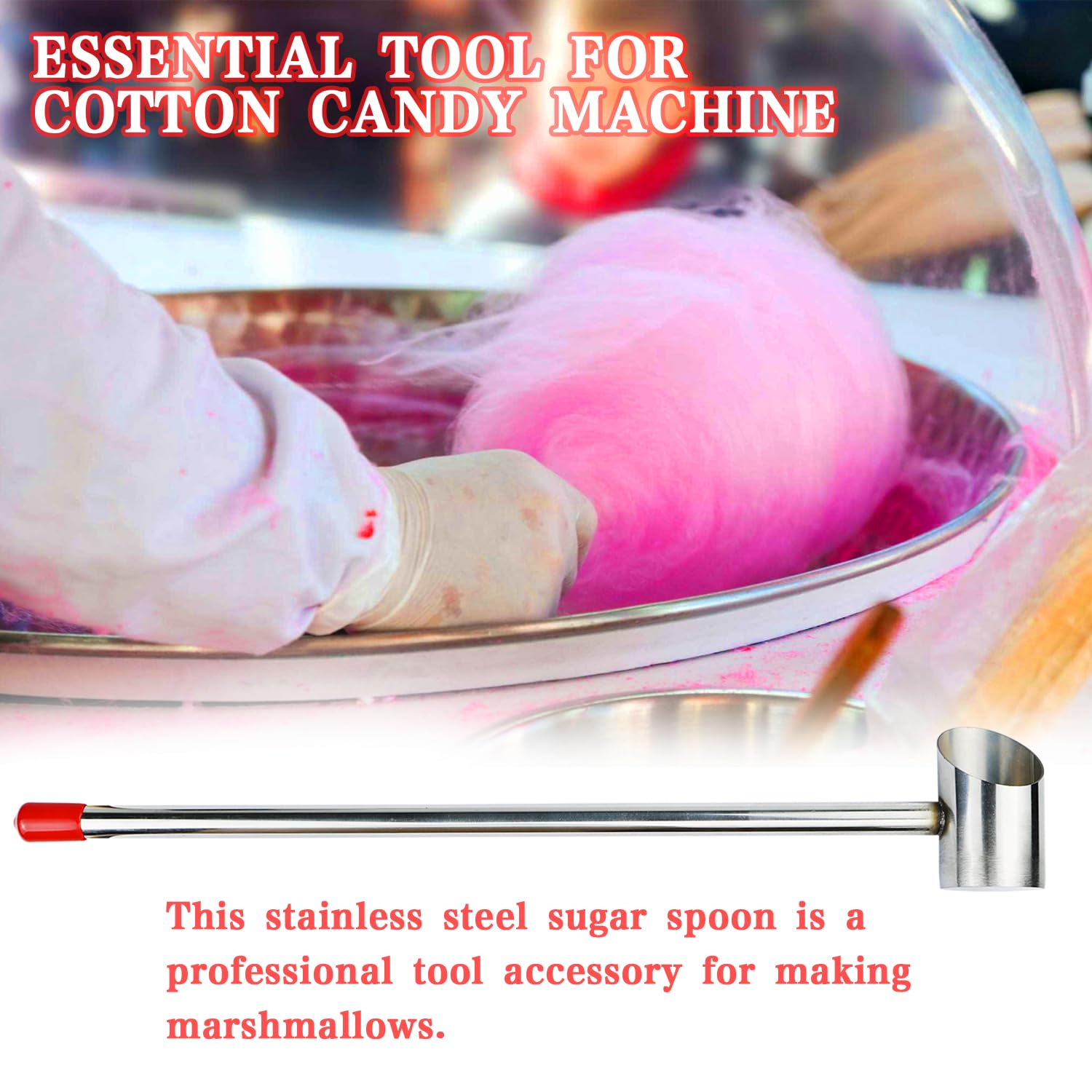 Bntyok Large Caliber Marshmallow Machine Spoon Long Handle Stainless Steel Sugar Spoon Resistant Cotton Candy Machine Spare Parts