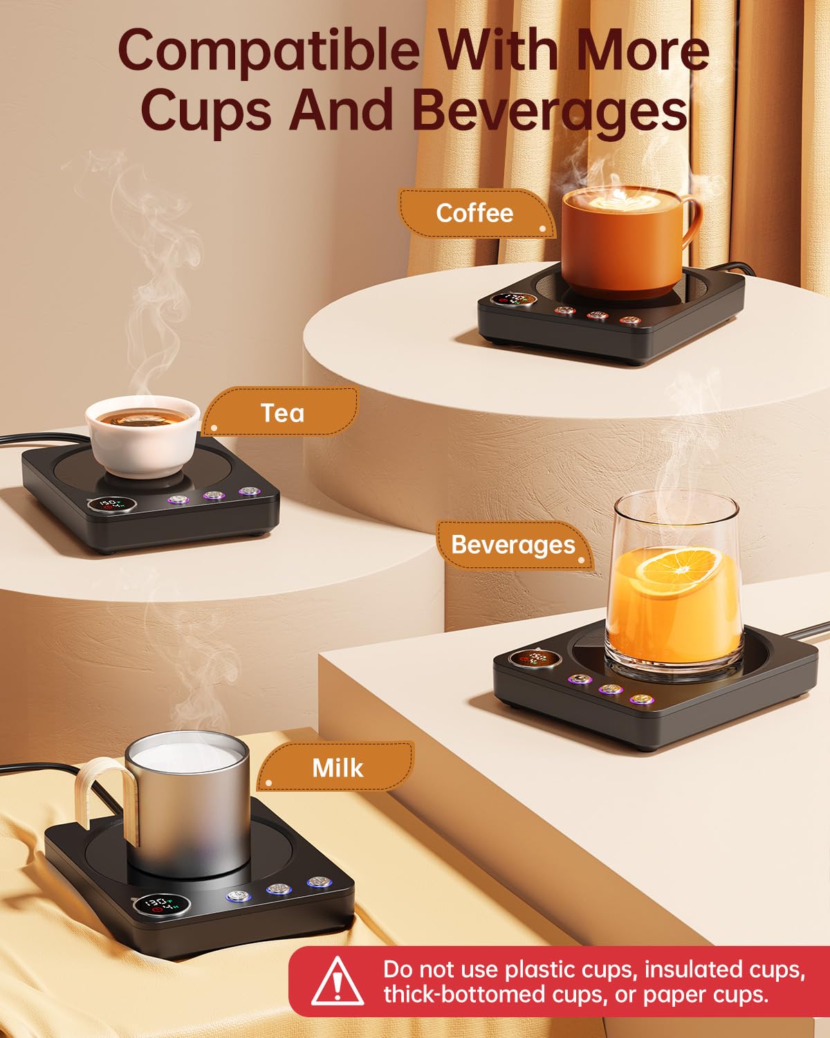 SWEETFULL Mug Warmer - 30W High Power, 3 Temp Settings, LED Display & 1-9H Timer, Coffee Cup Warmer for Desk, Candle Warmer, Coffee Accessories Gift for Women Men (Black)