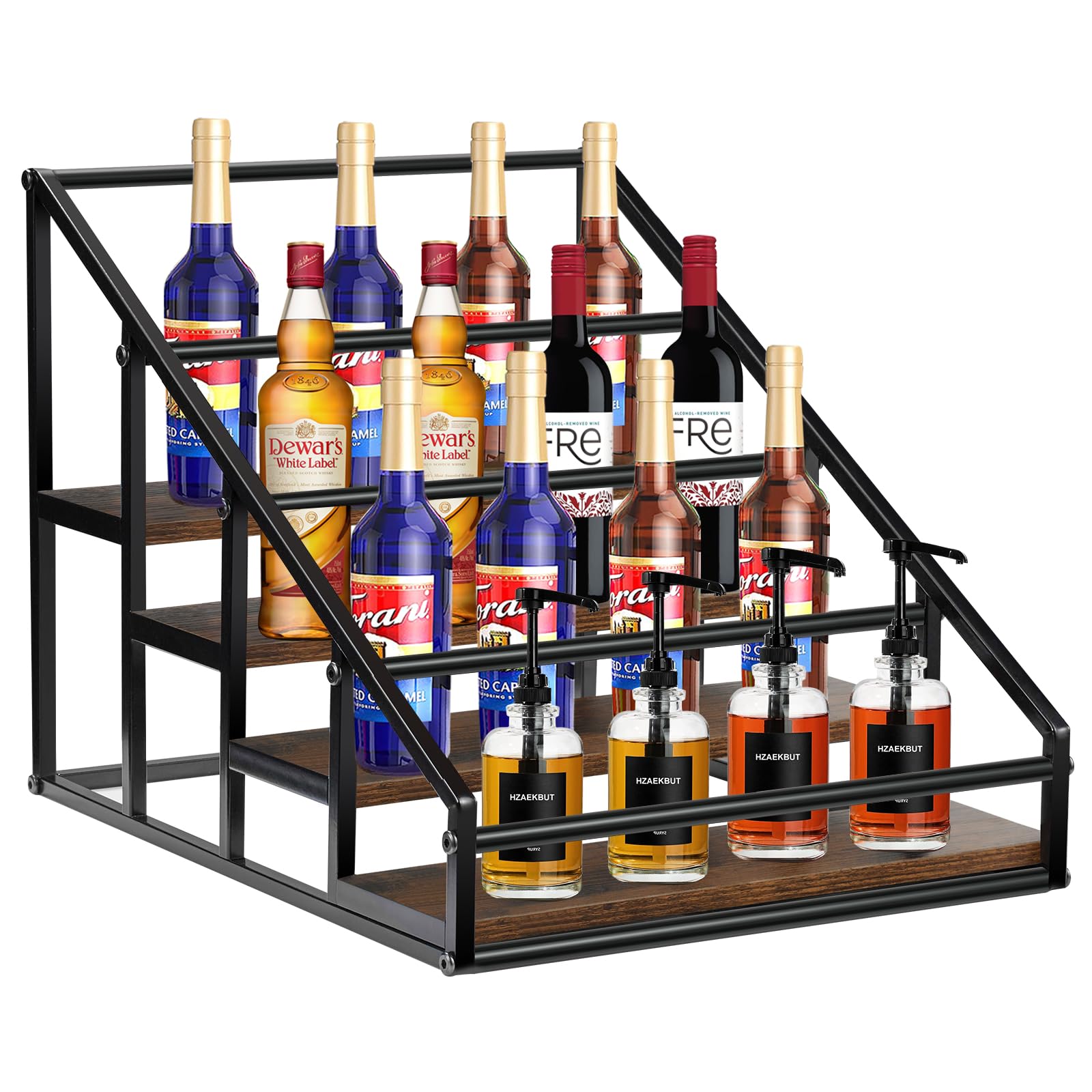 YQBRAO Coffee Syrup Organizer, 4-Tier 16 Bottles Coffee Syrup Rack for Coffee Bar, Coffee Syrup Stand for kitchen coffee station, Coffee Syrup Holder for Syrup, Wine, Dressing