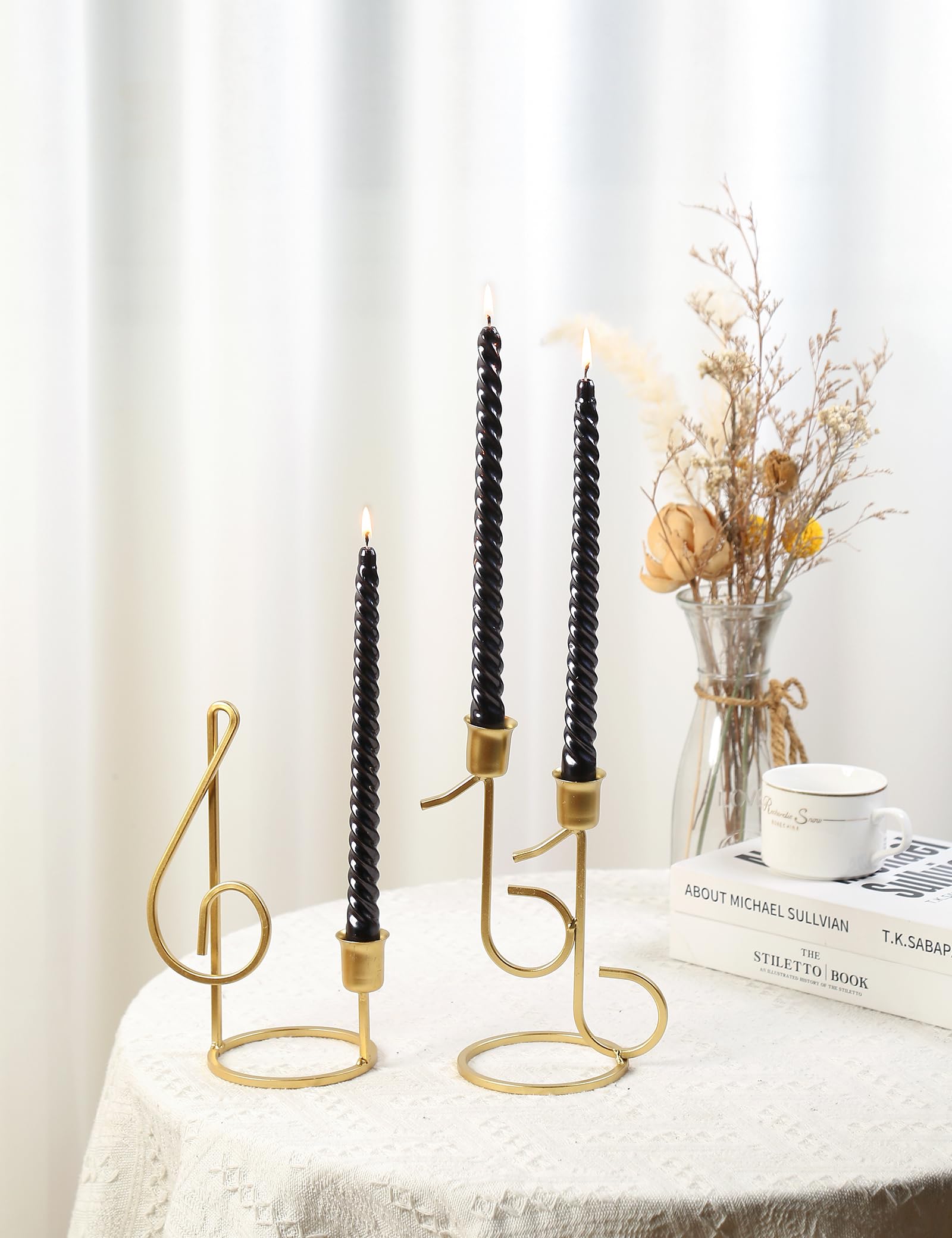 10 inches Dripless Taper Candles Set of 4 Halloween Candles Non-Toxic Candles Metal Style Black Taper Candles Spiral Halloween Candlesticks