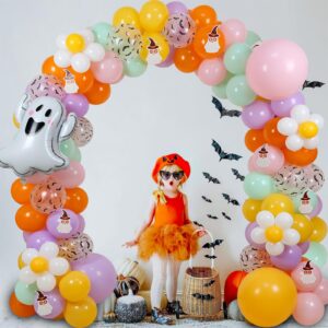 Groovy Halloween Decorations, Groovy Halloween Balloon Arch with Cute Halloween Ghost-shaped Card for Halloween Theme Groovy Party Decorations Halloween Baby Shower Birthday Party Supplies