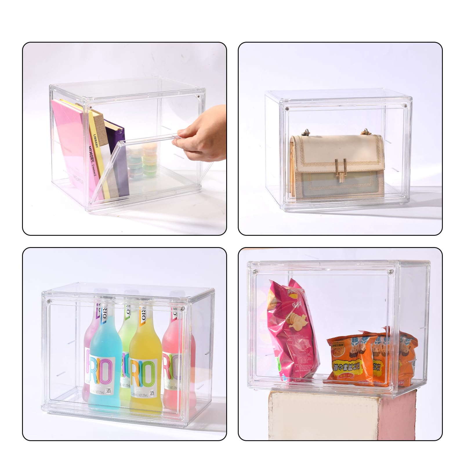 Clear Acrylic Display Case with Magnetic Attraction Lid, Dustproof Book & Cosmetic Display Cases, Large Figures Collectibles Showcase, Shoe Box, Bag Organizer