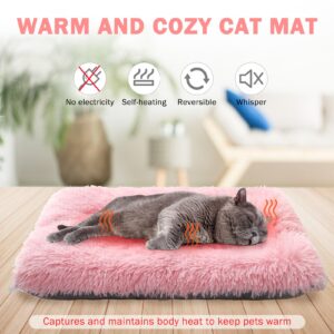 SCENEREAL Self Warming Cat Bed, Heated Cat Bed Mat for Cats Small Dogs, 2 in 1 Soft Plush, Washable Pet Pad for Indoor Outdoor Kitten Puppy, Pink 24" x 20"