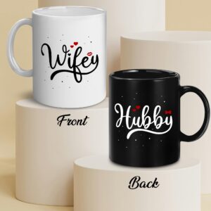 GLAKEUN Husband Wife Gifts Set - Hubby Wifey Coffee Mug For Bride Groom Couple - His and Hers Anniversary Present Husband and Wife - Engagement Gifts For Mom, Dad for Valentine's day - Coffee Mug Set