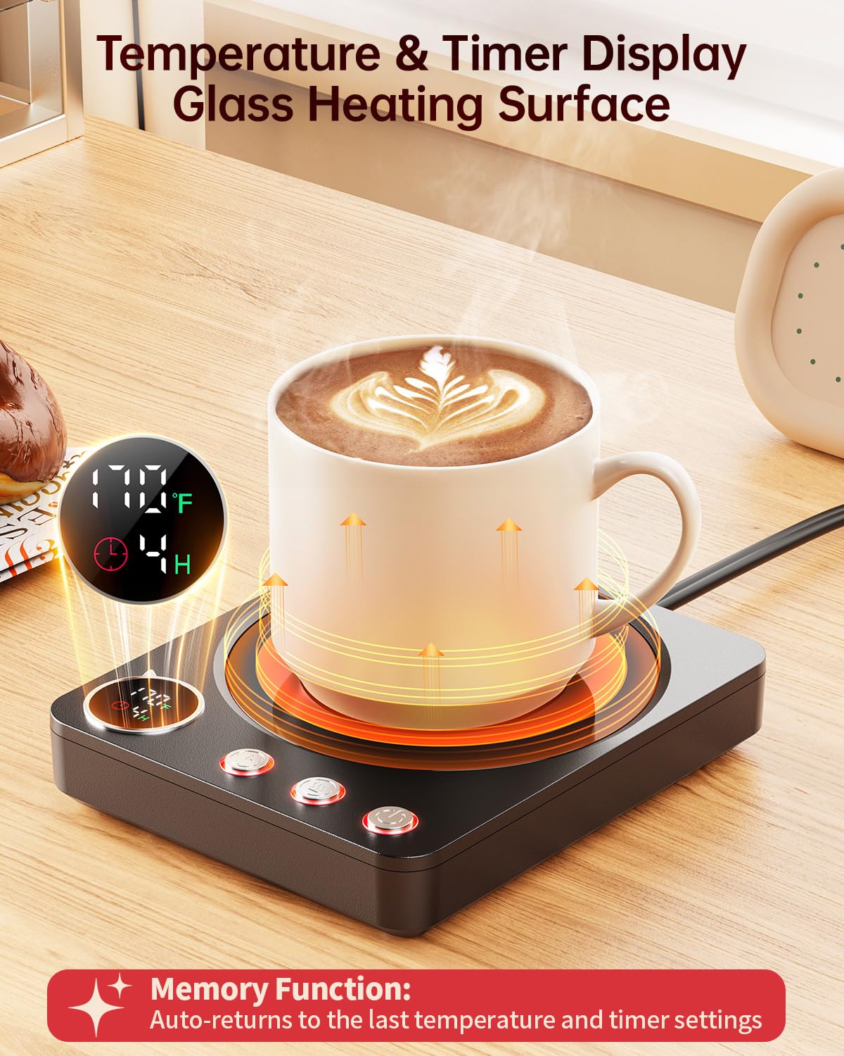 SWEETFULL Mug Warmer - 30W High Power, 3 Temp Settings, LED Display & 1-9H Timer, Coffee Cup Warmer for Desk, Candle Warmer, Coffee Accessories Gift for Women Men (Black)