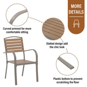 i-VTIES Patio Dining Chairs Set of 4,Outdoor Stackable Dining Chairs with Backrest & Armrest,Aluminum Frame Patio Furniture Chairs for Garden,Backyard,Lawn & Deck,Teak