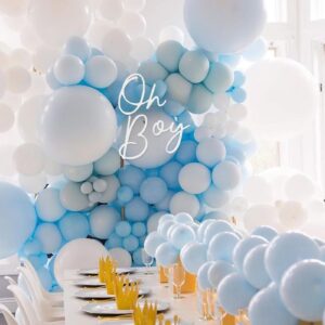 Urwonderbox Oh Boy Baby Shower Sign Party Banner for Gender Reveal Party Baby Announcements Party Backdrop Photography Background Decorations(Wooden, Large, White)