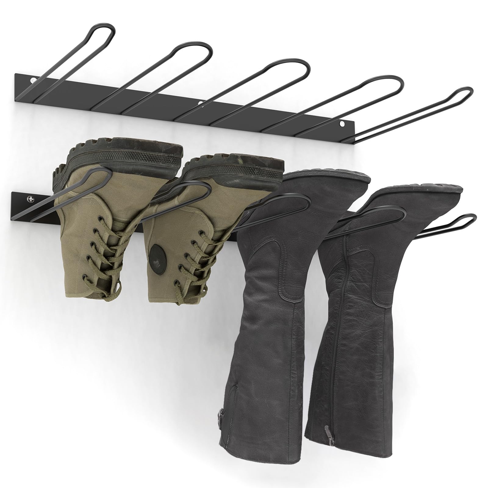 VANSHINIEER 2 Pack Boot Rack Wader Hangers Wall Mounted Shoe Rack, Metal Boot Hangers for Tall Boots and Cowboy Boot, 4 Pair Boot Storage Organizer for Closet Entryway Indoor Garage