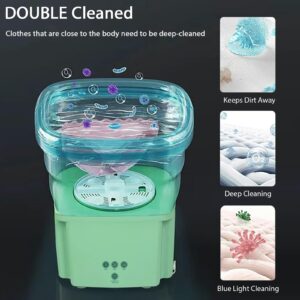 LZHYWEI Portable Washing Machine, 15L Mini Collapse Washer Upgraded Large Capacity Washer Blue Light Deep Cleaning of Underwear, Baby Clothes for Apartment, RV, Travel, Camping (Green)