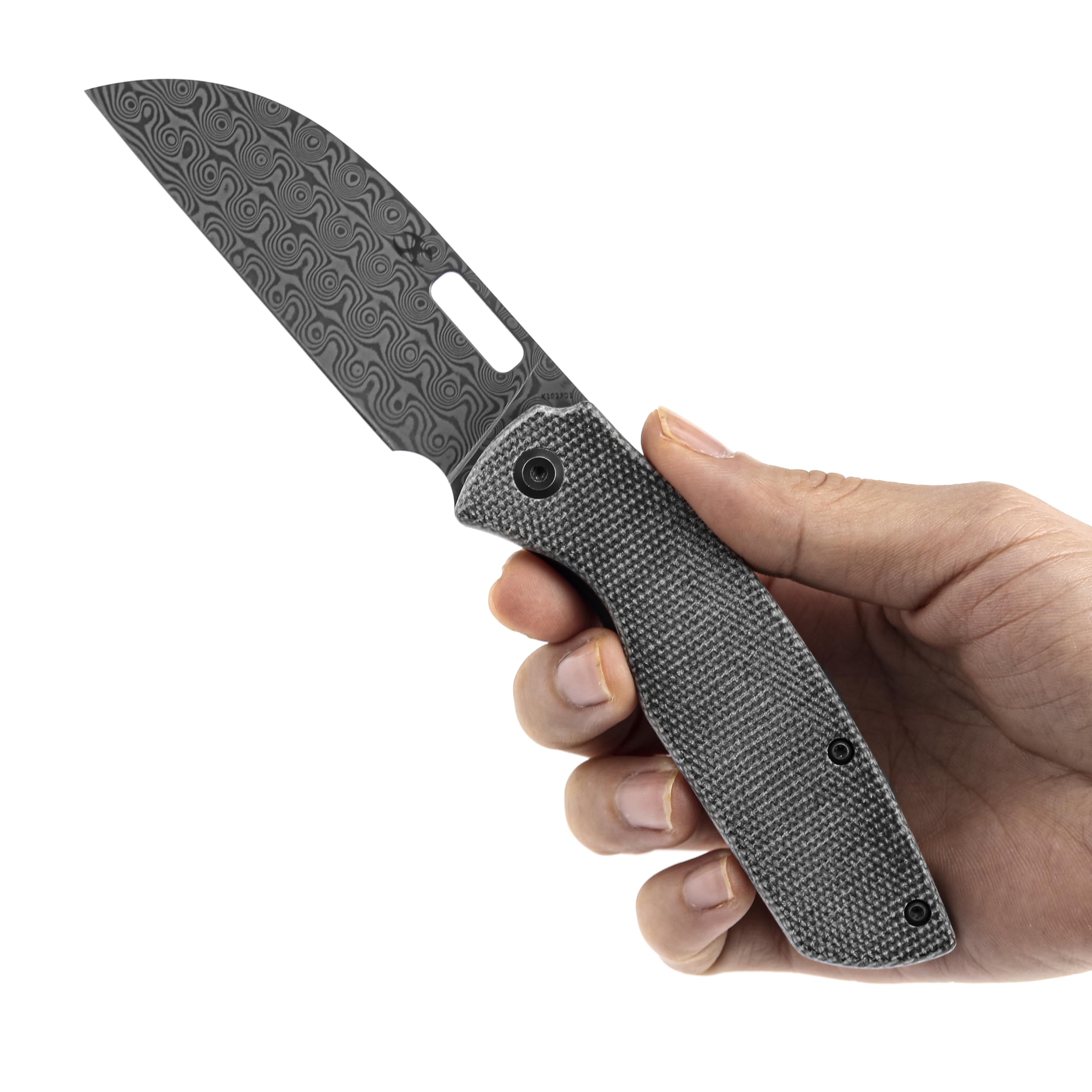 KANSEPT Convict 7.52in Heavy Duty Pocket Knife with 3.3in Sheepfoot Damascus Blade and Black Micarta Handle Folding Knife for Hunting Camping K1023D1