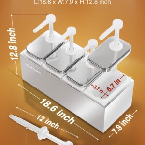 WantJoin Sauce Dispenser with 4 of 2.75 Quart/2.6 L Jars Stainless Steel Condiment Pump Station Commercial Ketchup Dispenser Pump Sauce Containers for Restaurant Salad Dressing Syrup Jam Salsa Sauce