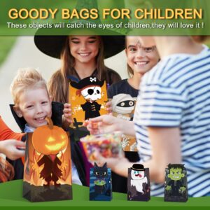 Ouvibor 24 Pcs Halloween Treat Bags with Stickers Halloween Party Paper Bags Trick or Treat Gift Bags Candy Bags Goodie Bags for Halloween Party Supplies