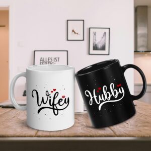 GLAKEUN Husband Wife Gifts Set - Hubby Wifey Coffee Mug For Bride Groom Couple - His and Hers Anniversary Present Husband and Wife - Engagement Gifts For Mom, Dad for Valentine's day - Coffee Mug Set