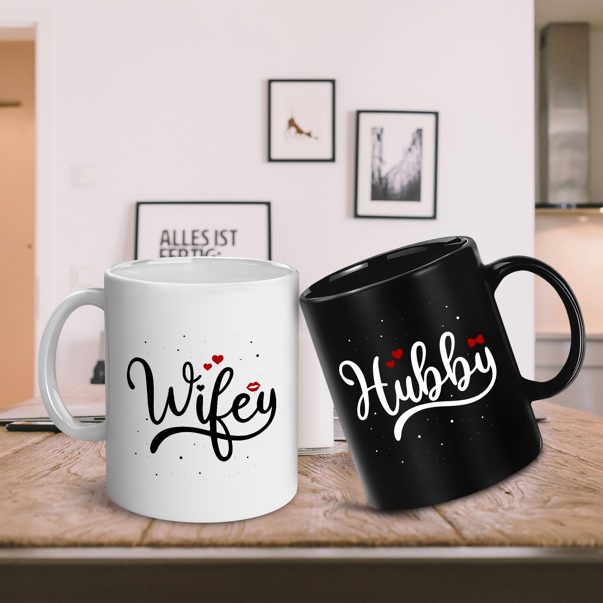 GLAKEUN Husband Wife Gifts Set - Hubby Wifey Coffee Mug For Bride Groom Couple - His and Hers Anniversary Present Husband and Wife - Engagement Gifts For Mom, Dad for Valentine's day - Coffee Mug Set