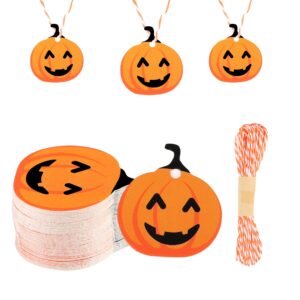 beishida 50pcs halloween tags, pumpkin paper tags, halloween hanging treat ornaments labels, halloween bulk gift wrap tag with strings for candy bag, gift wrapping, halloween decoration