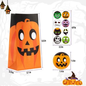 DECORLIFE 40 PCS Cute Halloween Goodie Bags, 8 Style Halloween Treats Bags Party Favor, Trick or Treat, Gifts, Candies, Snacks, Party Supplies, 40 Stickers Included