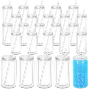 maucircol 16 oz acrylic snowglobe tumbler, 25 pack pre-drilled double wall plastic clear cup for glitter snow globe diy, double wall plastic snowglobe cup with clear lid