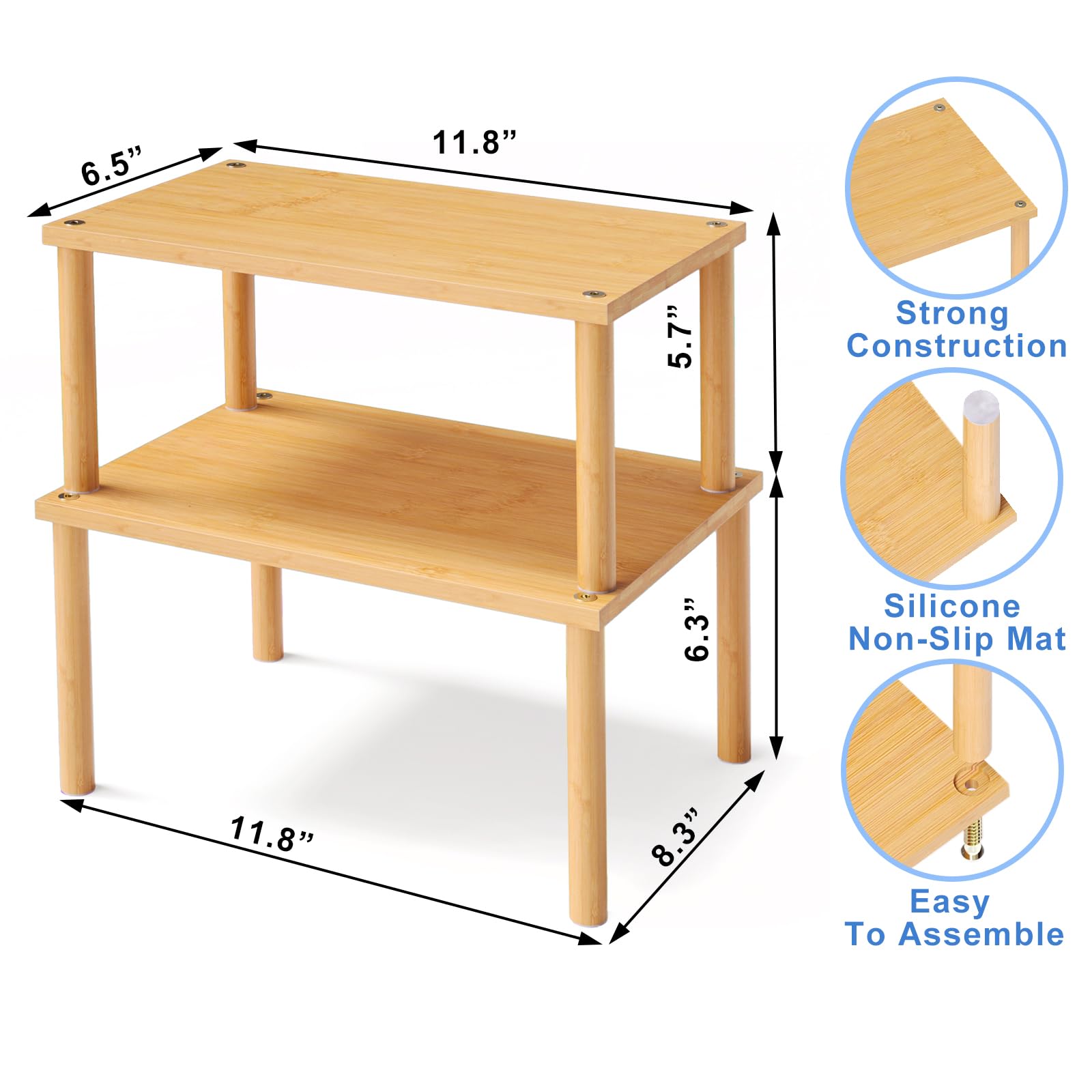 VERTORGAN Cabinet Organizer Shelf, Set of 2 Kitchen Counter Shelves, Bamboo Spice Rack, Stackable, Expandable, Spice Rack for Countertop and Cabinet, Kitchen Organizer and Storage Shelf(Medium)