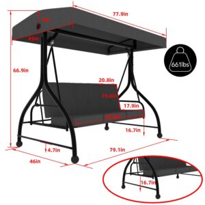 MUPATER Patio Porch Chairs, 3 Seats Outdoor Canopy Swings Glider with Stand and Cushion for Outside, Backyard, Deck, Lawn