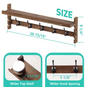 AMBIRD Wall Hooks with Shelf 28.9inch Entryway Wall Hanging Shelf Wood Coat Hooks for Wall with Shelf Coat Rack Wall Mount Rack with 5 Dual Hooks with Glasses Organizer and Hat Organizer