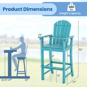 Tangkula Outdoor Tall Adirondack Chair 30 Inches Seat Height, HDPE Bar Height Patio Chair with High Backrest, Armrests and Footrest, Outdoor Bar Stool for Balcony Deck Garden Poolside (2, Turquoise)