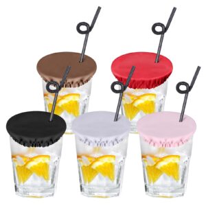 lloussak 5pcs drink covers for alcohol protection, elastic fabric cup covers with straw hole, reusable drink protector covers fit most cup, stop drinks spiking/beverage safety cover