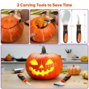 Halloween Pumpkin Carving Kit Tools: 30PCS Pumpkin Carving Tools Set includes 22 Stainless Steel Stencils, Hammer, Spoon, Carve Knife, Candles, Halloween Gifts DIY Pumpkin Decorating Kit Safe for Kids