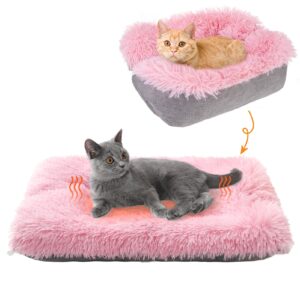 scenereal self warming cat bed, heated cat bed mat for cats small dogs, 2 in 1 soft plush, washable pet pad for indoor outdoor kitten puppy, pink 24" x 20"