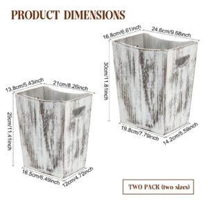 2 Pack Trash Bin Wooden Waste Basket Office Trash Can Bedroom Garbage Can Decorative Wood Bathroom Accessories Trash Can for Office Near Desk, Bedroom, Bathroom, Living Room, Kitchen (Rustic White)