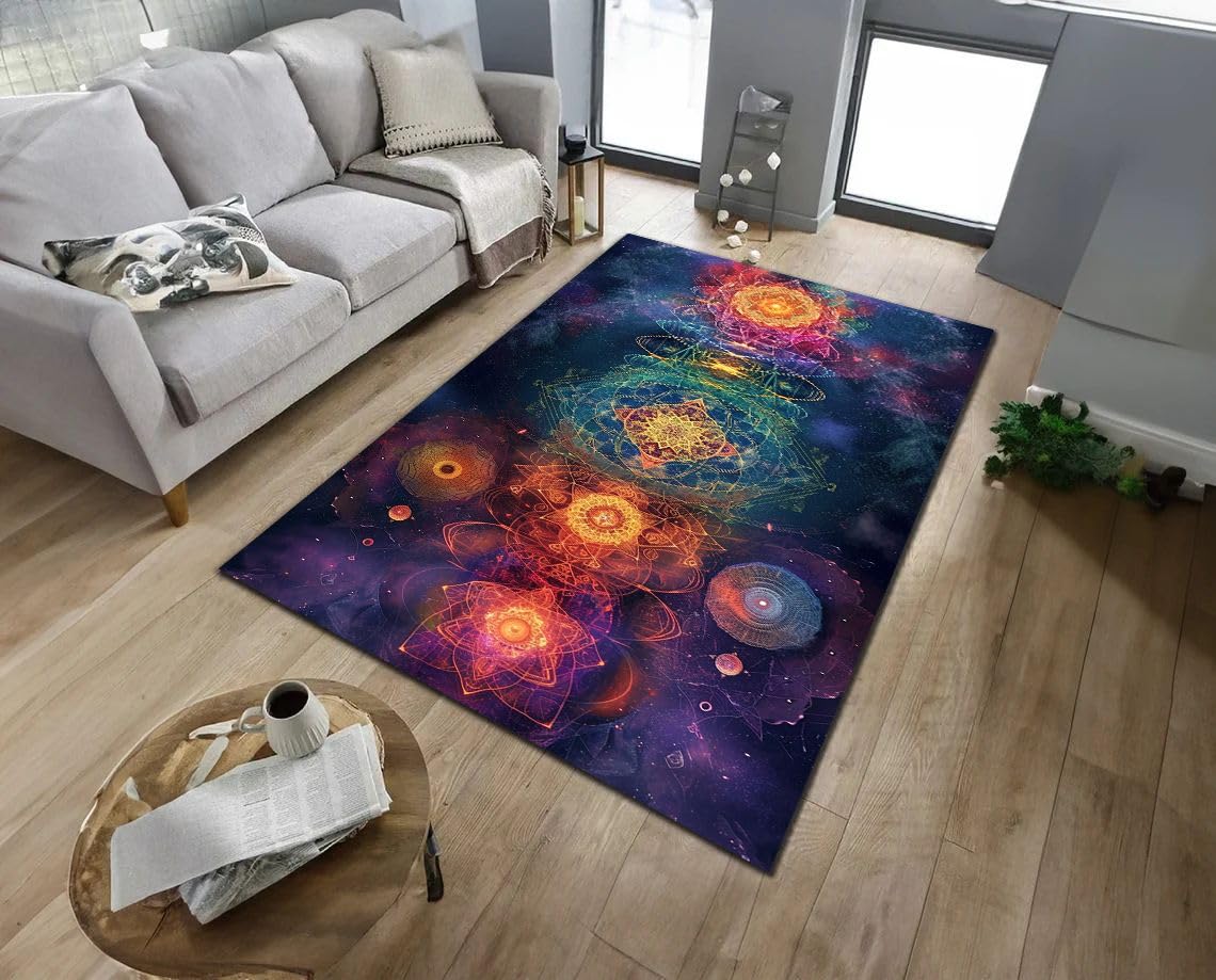 Owingus Design Chakra Rug, Yoga Carpet, Chakras Rugs Home Decor, Chakra Meditation Spiritual Yoga Print Area Rugs Floor Mat, Non-Slip Carpet for Living Room Bedroom Kitchen 96, 5x8 ft