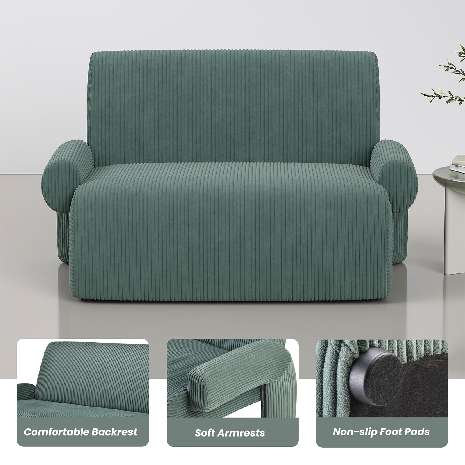 Farini 52" Small Loveseat Sofa, Mid-Century Modern Fabric Upholstered 2-Seat Sofa for Living Room, Bedroom, Office, Green