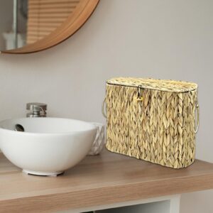 Large Toilet Paper Storage with Lid and Handle, Water Hyacinth Toilet Paper Basket Bathroom Organizer,Large Capacity Toilet Paper Holder for up to 9 Rolls, Dust-Proof Bathroom Accessories Organizer