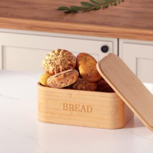 Danfoxer Bamboo Bread Box for Kitchen Countertop,Curved Bamboo Bread Boxes with Cutting Board Lid,Wooden Bread Storage,Bread Container Airtight,Food Storage for Kitchen Counter(Natural)