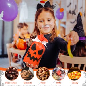 Teenyyou 50 Pcs Halloween Drawstring Treat Bags Halloween Candy Bag Halloween Plastic Snack Bag with Drawstring Halloween Theme Goodie Bag for Halloween Trick or Treat Party Favor Supplies