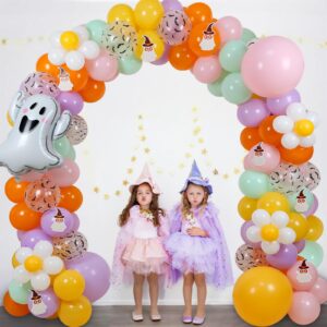 Groovy Halloween Decorations, Groovy Halloween Balloon Arch with Cute Halloween Ghost-shaped Card for Halloween Theme Groovy Party Decorations Halloween Baby Shower Birthday Party Supplies