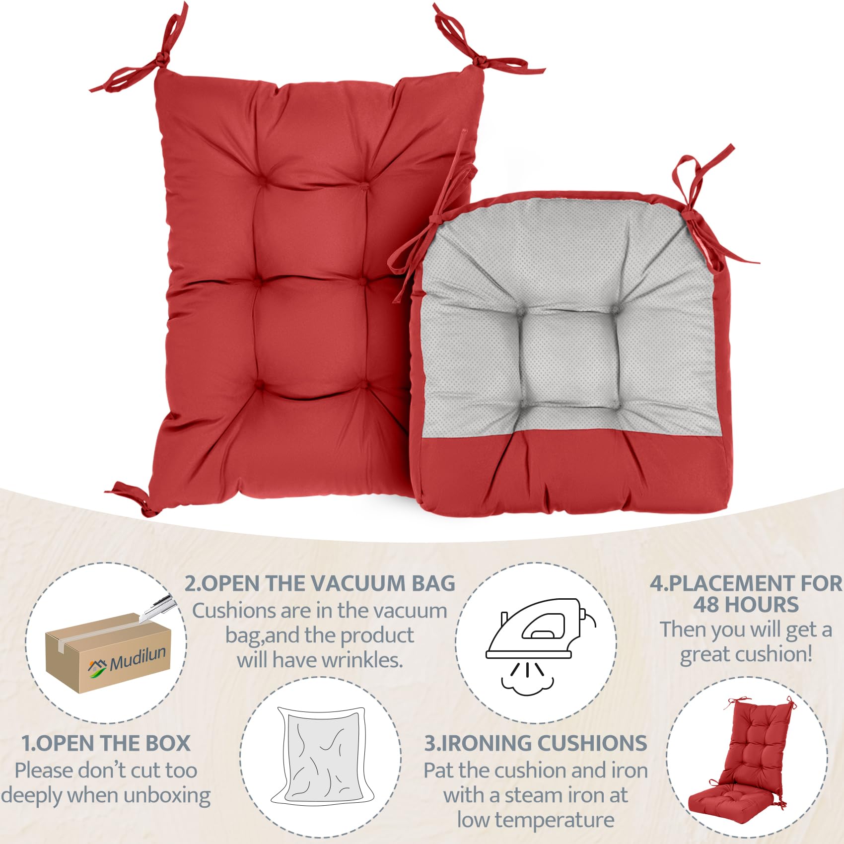 mudilun Rocking Chair Cushion Non-Slip Tufted Indoor/Outdoor Rocking Chair Cushions 80% Water Proof with Straps for Living Room Baby Room Garden High Back Rocking Chair Pads (Red)