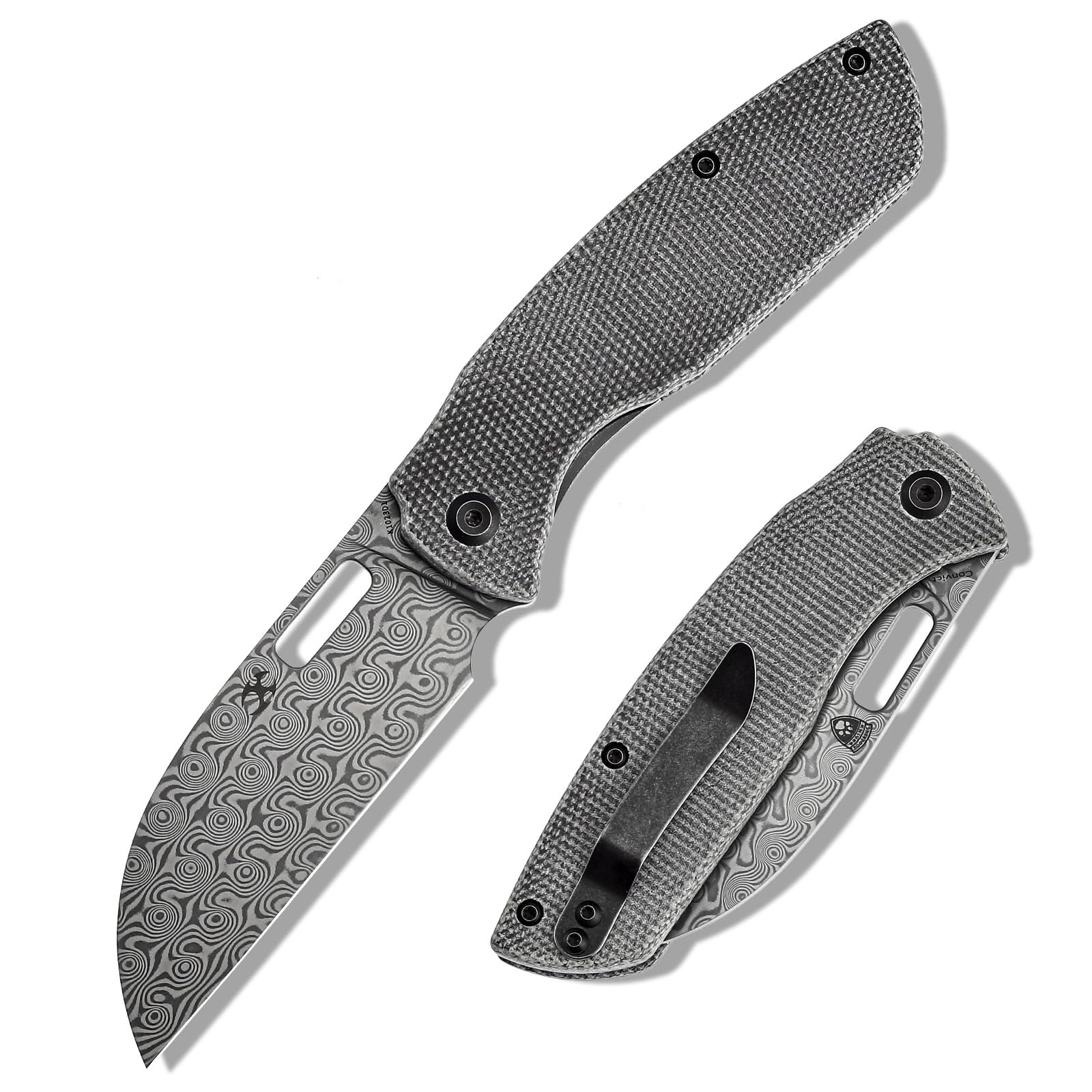 KANSEPT Convict 7.52in Heavy Duty Pocket Knife with 3.3in Sheepfoot Damascus Blade and Black Micarta Handle Folding Knife for Hunting Camping K1023D1