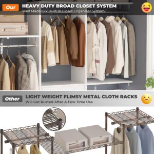 Armocity 5FT Small Closet System with 3 Fabric Drawers, 60 Inches Walk In Closet Organizer System With 3 Adjustable Shelves, Heavy Duty Clothes Rack Built-In Garment Rack, 59" L x 16" W x 71" H, White